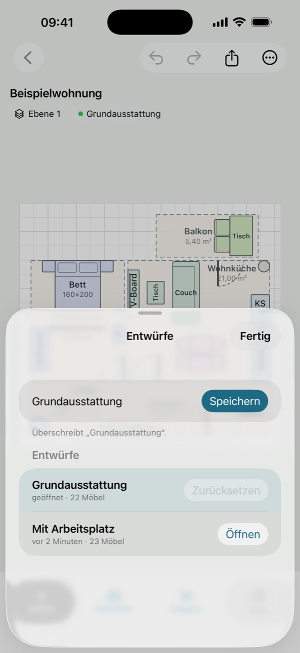 Raumplan: Entwürfe einer Wohnung speichern und öffnen